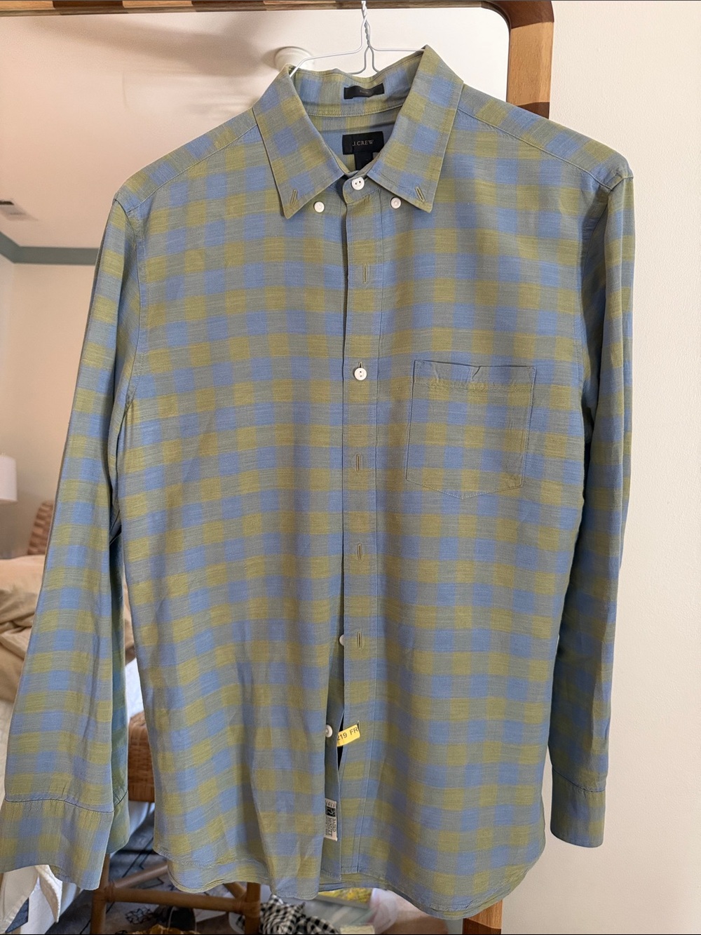 J. Crew Men's Blue and Green Plaid Button-Down Shirt slim fit